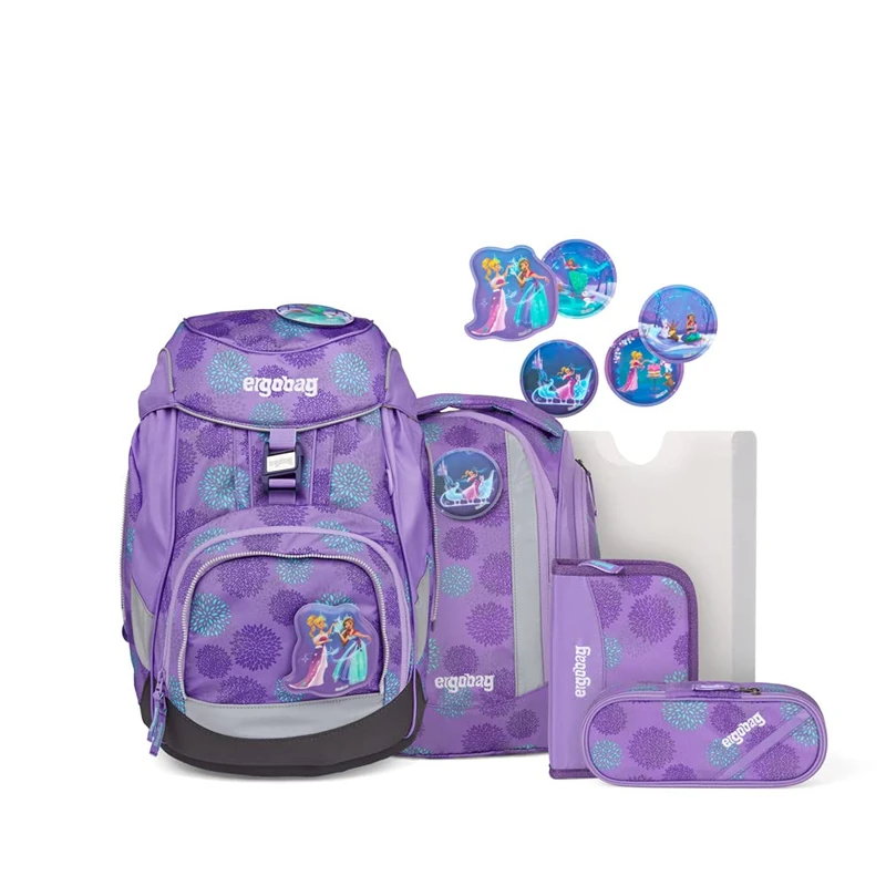 ergobag Pack of 6 ergonomic school backpacks, Glow Sleigh Bear Purple, standard size, School bag set