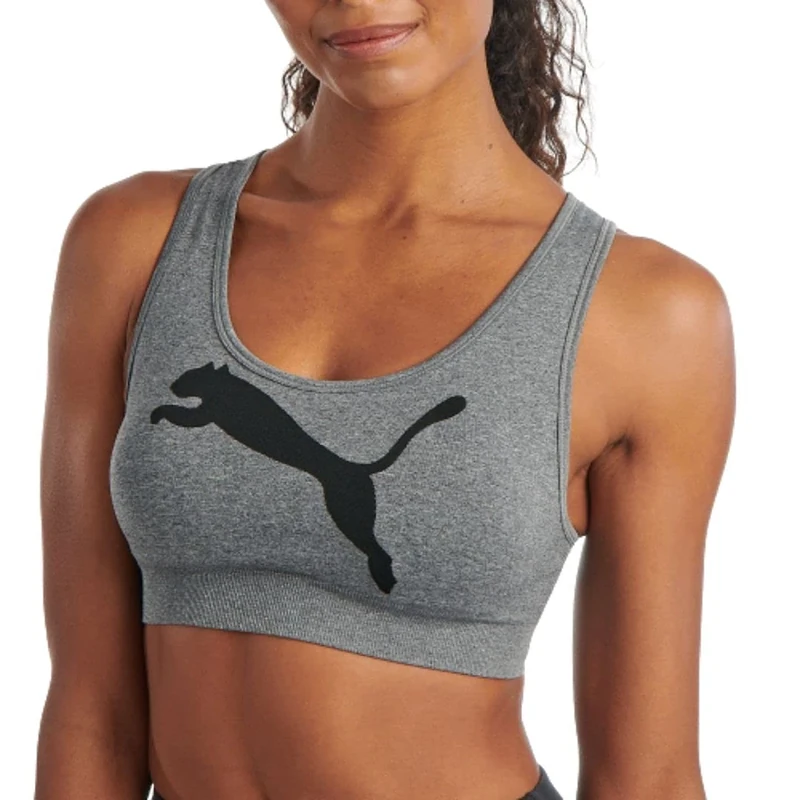 PUMA Women's Big Cat Seamless Sports Bra, Medium Heather Grey