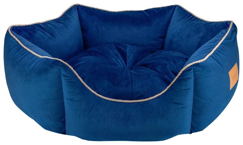 MOOI Crown dog bed made from cuddly velvet fabric, filling made from skin-friendly 100% polyester cotton wool and balls, machine washable at 30 degrees C, available in 3 sizes, blue, 60 x 68 x 22 cm