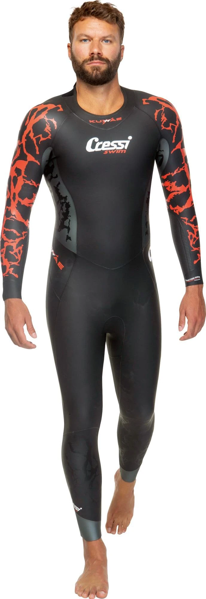 Cressi Kuwae Man Monopiece Swimsuit Black/Red 2/3/4mm S - Men's One Piece Specifically Designed for Swimming and Freediving, Smooth Neoprene Outer, Black/Red 2/3/4mm, S