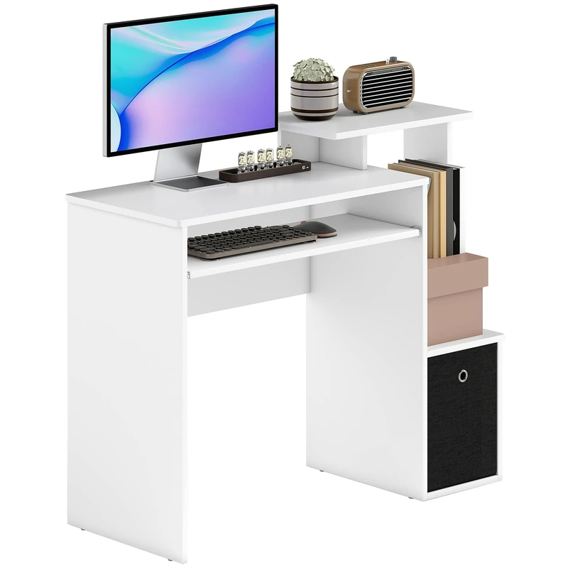 HOMCOM Computer Desk with Sliding Keyboard Tray Storage Drawer Shelf Home Office Workstation White 100 x 40 cm