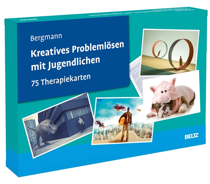 Kreatives Problemlösen mit Jugendlichen: 75 Therapiekarten. Kartenset mit 75 Karten in hochwertiger Klappkassette, mit 32-seitigem Booklet. Kartenformat 16,5 x 24 cm.