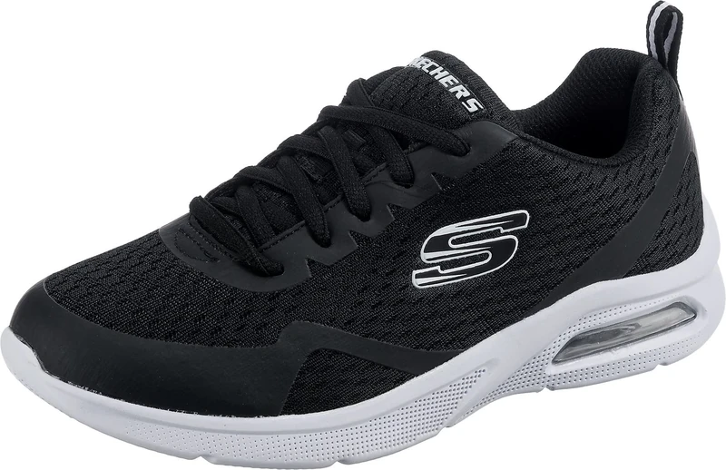 Skechers Boys Microspec Max Sneaker, Black Textile Black White Trim, 1 UK
