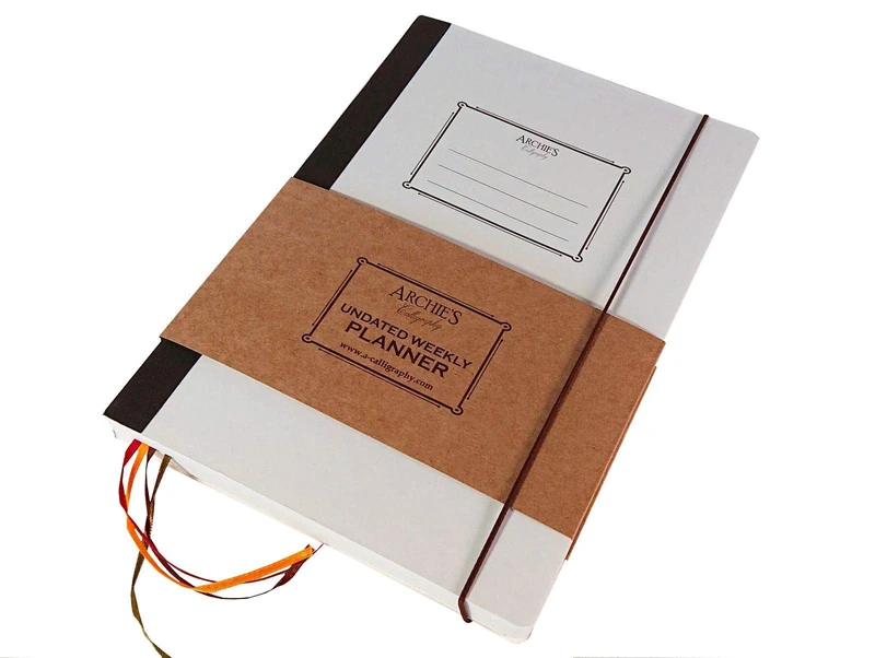 Archie's Calligraphy Diary with elastic closure, personal organiser, project planner, notebook, weeks/months/yearly planner, undated, retro design, B5 170 x 242 mm, 240 pages