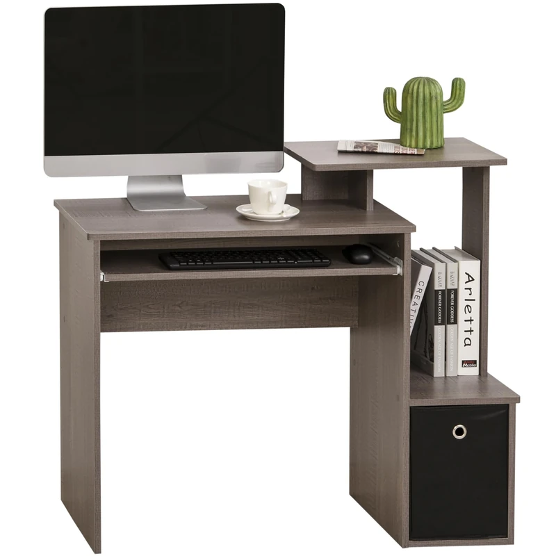HOMCOM Computer Desk with Sliding Keyboard Tray Storage Drawer Shelf Home Office Workstation Grey 100 x 40 cm