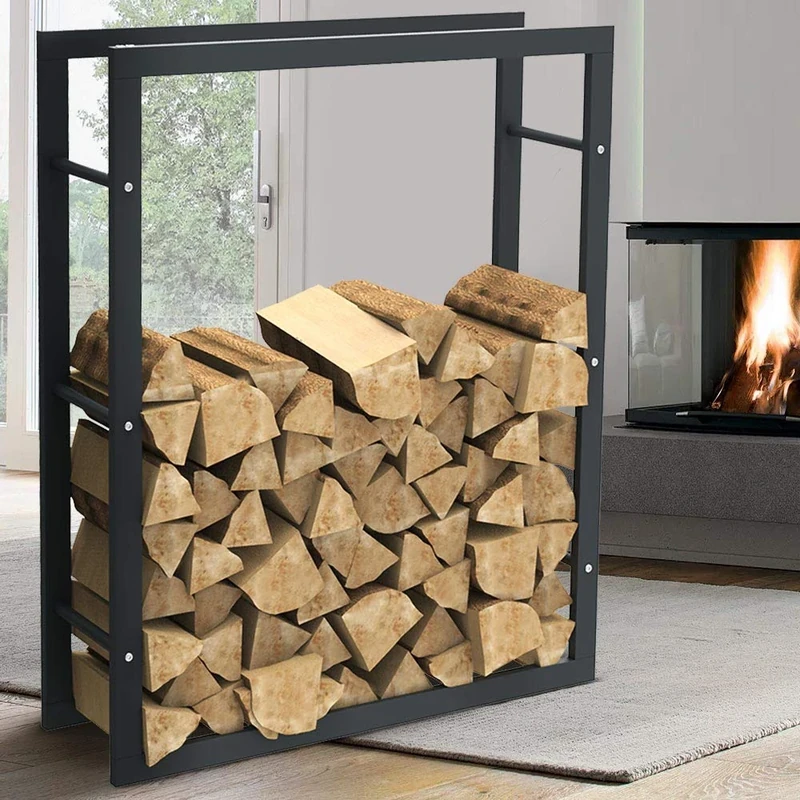 Bakaji Vertical Wood Rack Shelf Holder Rectangular Metal Wood Door Outdoor Wood House Garden Fireplace Fireplace Stove Modern Design (100 x 25 x 80 cm)
