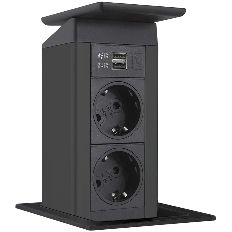 EVOline 159311010100 Port Push 3X Schuko + 2-Way USB Charger Rocker Cover Matte Black