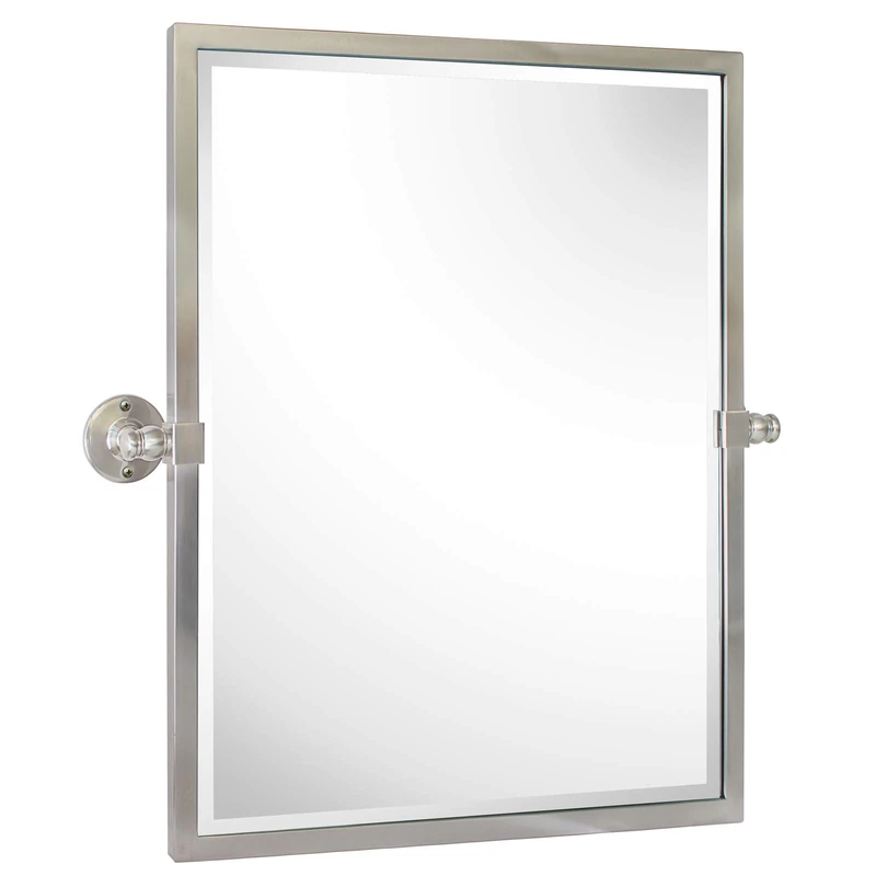 TEHOME 23x24'' Brushed Nickel Metal Framed Pivot Rectangle Bathroom Mirror in Stainless Steel Tilting Beveled Vanity Mirrors for Wall - Image 1