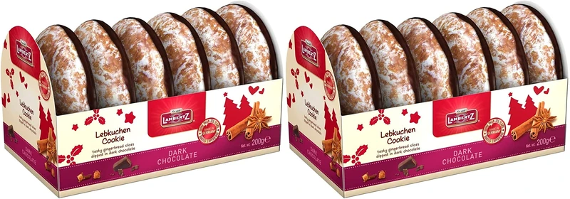 Lambertz Dark Chocolate Lebkuchen Rounds Cookies 200g - PACK OF 2