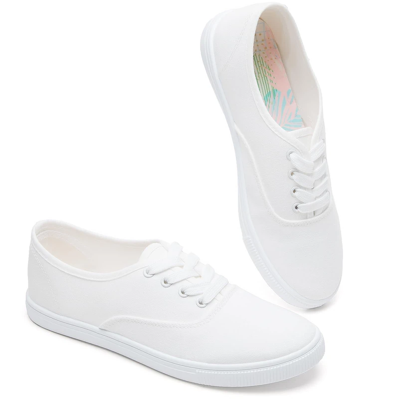 Women's Canvas Sneakers Casual Low Top White Tennis Shoes Lightweight Running Walking Slip on Shoes White Size: 4 UK