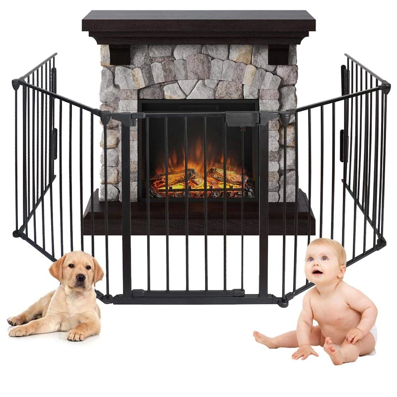 Bakaji Gate Protection Fireplace for Dogs and Children Fence Partition Fence with Door and Handle Closure Antichild Length 3m Steel Folding Structure