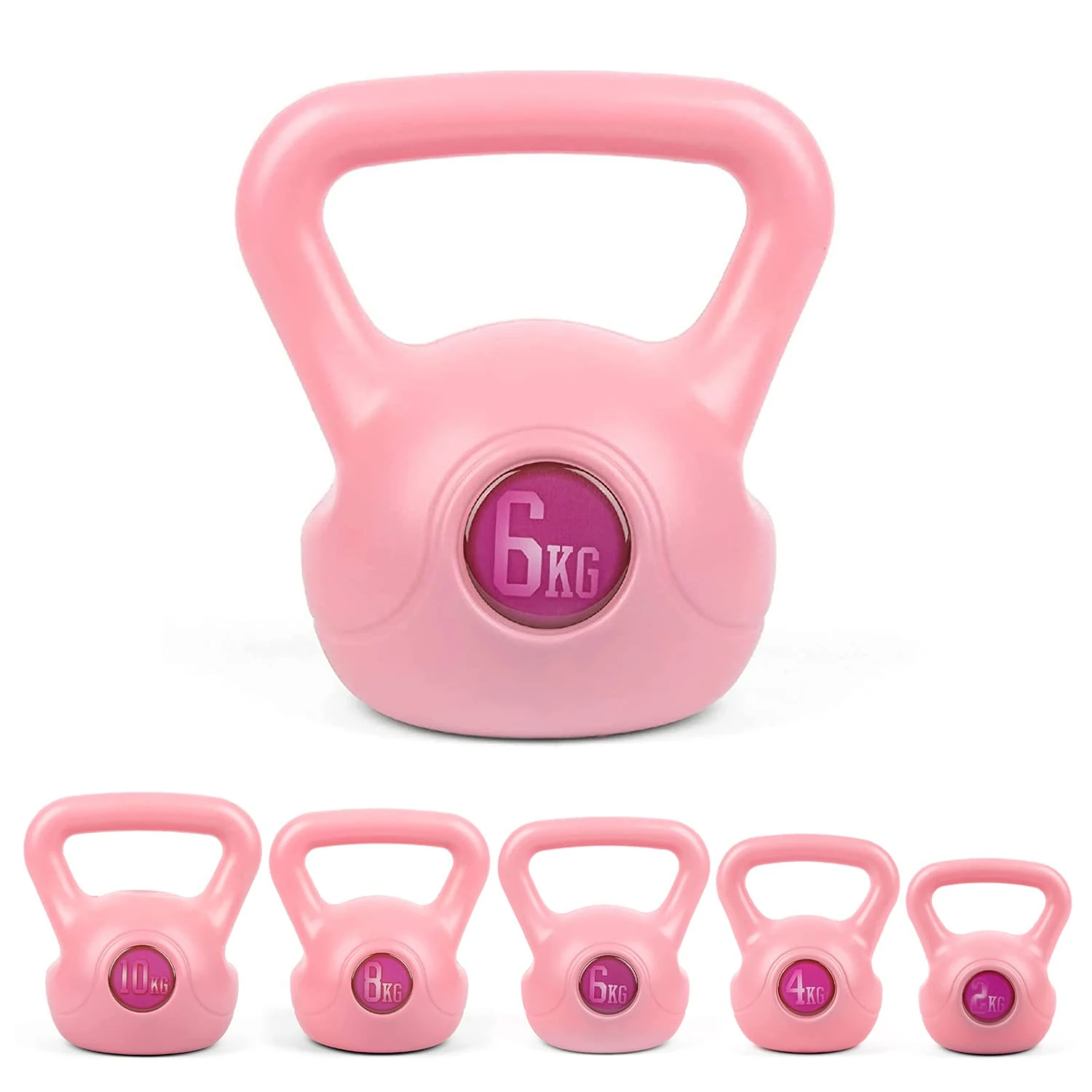 Phoenix Fitness RY1422 Vinyl Kettlebell - Heavy Weight Kettle Bell for Home Gym Workout Equipment Strength Fitness Pilates Weight Training - Pink, 6kg