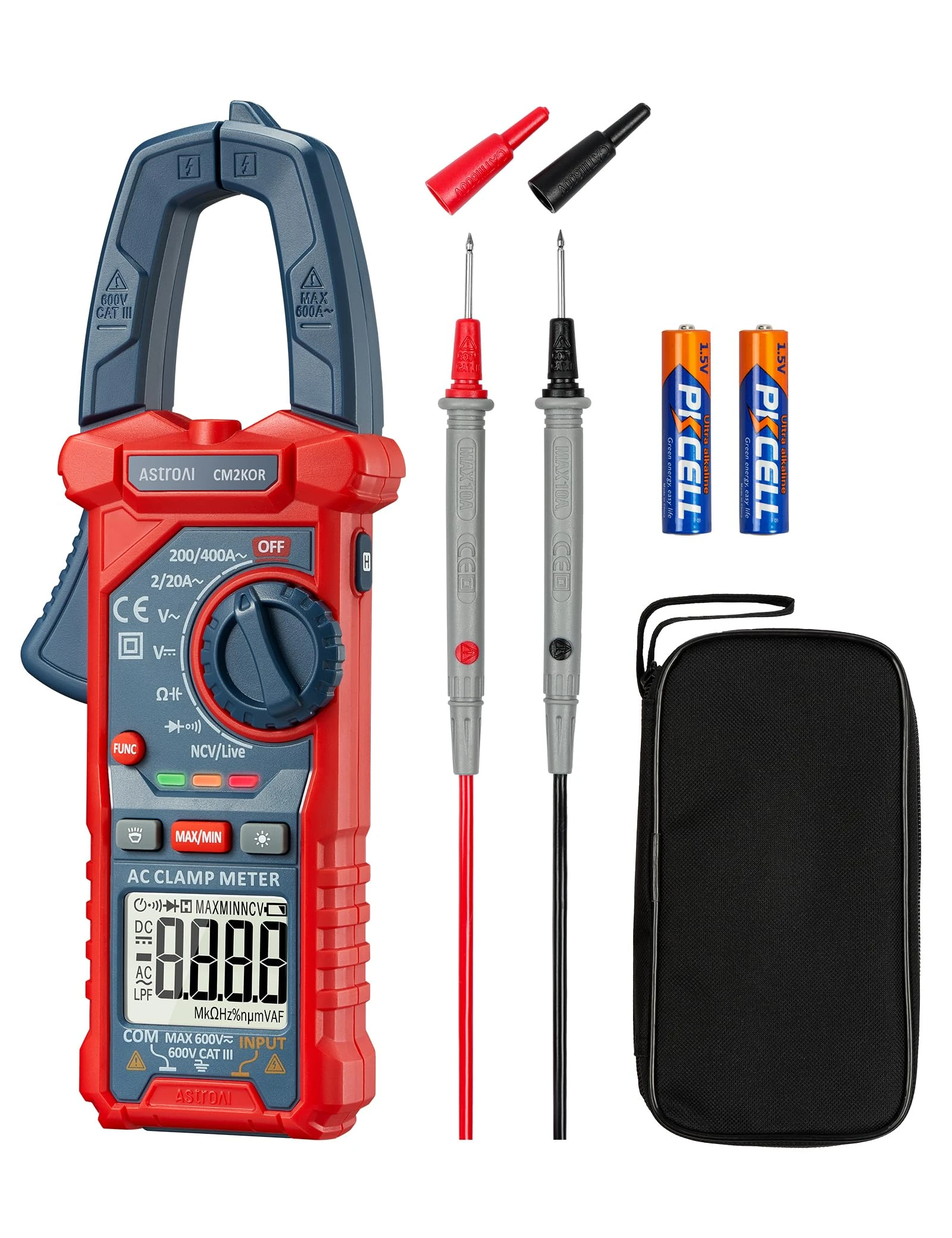 AstroAI Digital Clamp Meter Multimeter 2000 Counts Amp Voltage Tester Auto-ranging with AC/DC Voltage, AC Current, Resistance, Capacitance, Continuity, Live Wire Test, Non-Contact Voltage Detection
