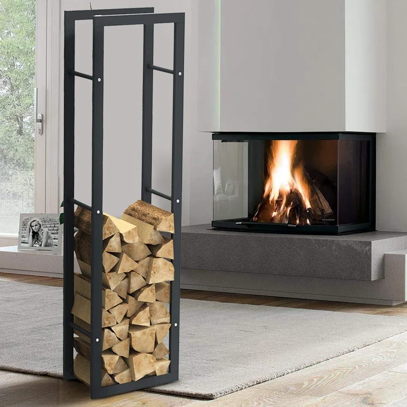 BAKAJI Wooden Shelf Vertical Rectangular Metal Indoor Wood Home Garden Fireplace Stove Modern Design (150x25x40cm)