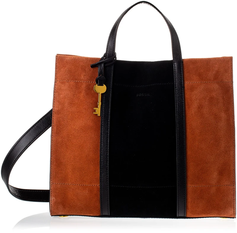 Fossil Bag for Women Carmen, Suede Leather/Suede Leather, Eco Leather, Polyurethane Trim Shopper brown/black 30.81 cm L x 12.07 cm W x 26.37 cm H ZB1362199
