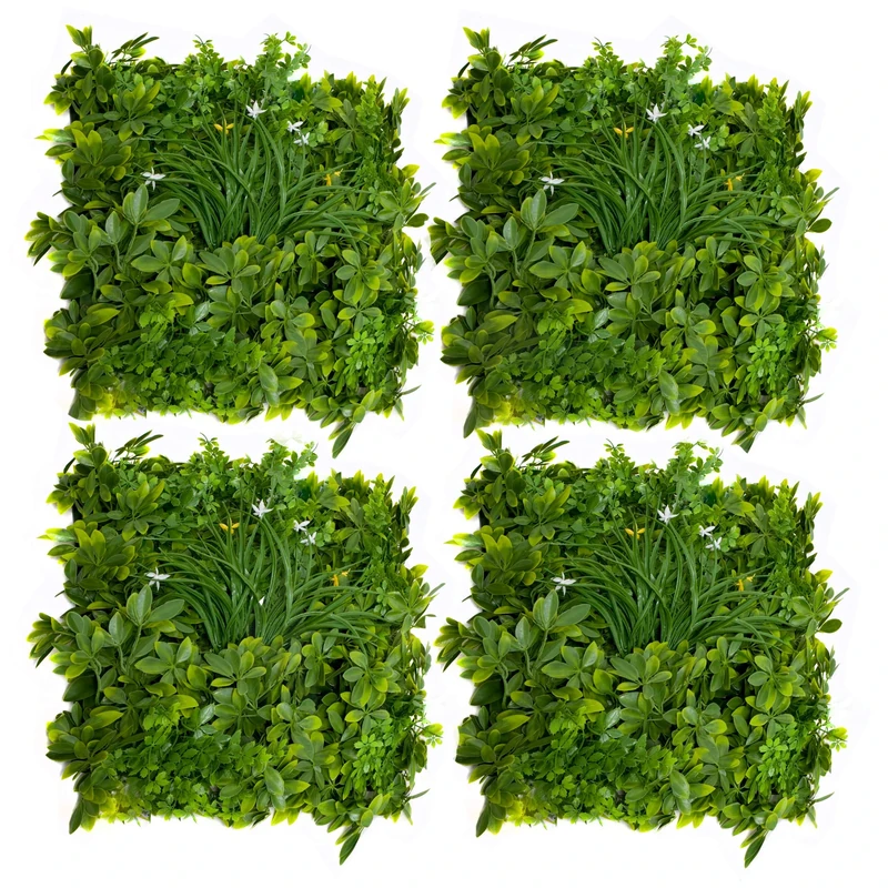 GreenBrokers Yellow x 1m Artificial Premium Green Wall Hedge with Mixed Leaf Foliage White Flowers (Individual Segment) -UV Stable Vertical Garden, A1269-01