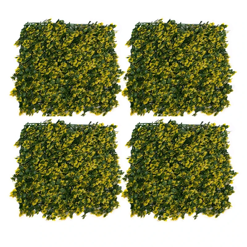 GreenBrokers Yellow Artificial Green Wall Hedge Leaf Foliage (Pack of 4) -UV Stable Vertical Garden, A1265
