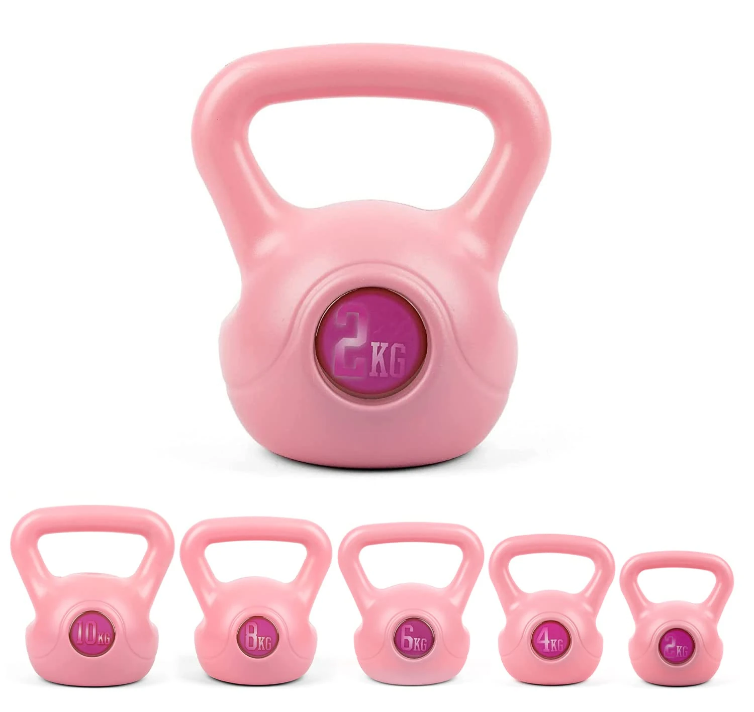 Phoenix Fitness RY1420 Vinyl Kettlebell - Heavy Weight Kettle Bell for Home Gym Workout Equipment Strength Fitness Pilates Weight Training - Pink, 2kg