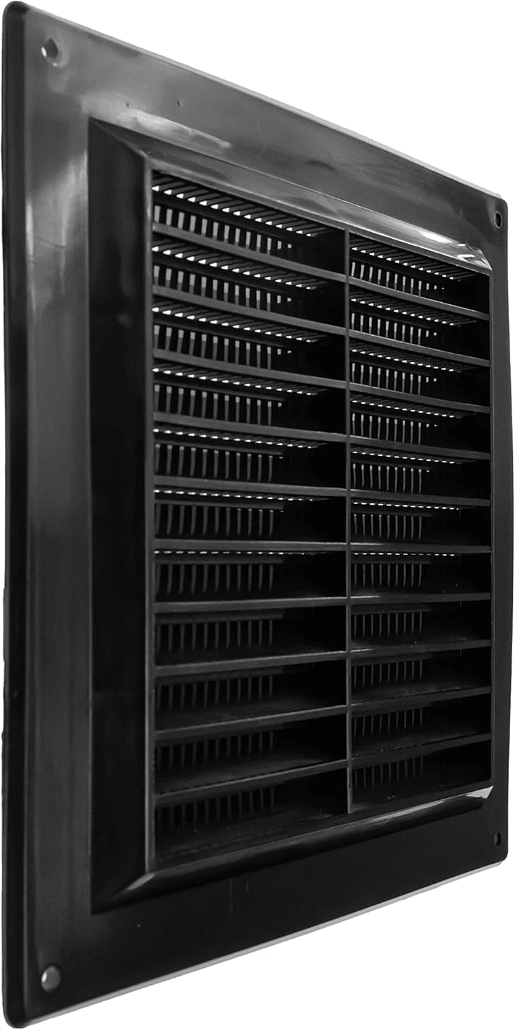 6'' x 6'' Inch / 150 x 150 mm Plastic Square Soffit Vent - Black - Built-in Screen Mesh - HVAC Vent Duct Cover