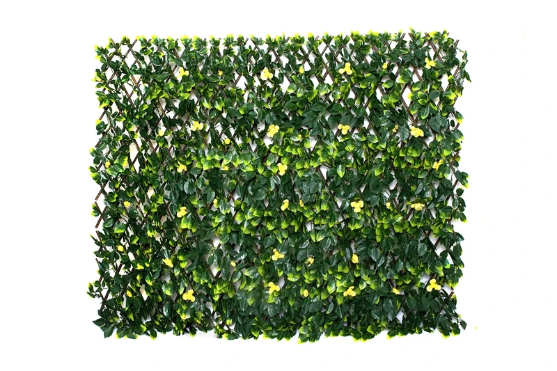 GreenBrokers Trellis Artificial Expanding Willow Fence with Green Leaf Foliage and Yellow Flowers (1m x 2m) -UV Stable, A1261-01