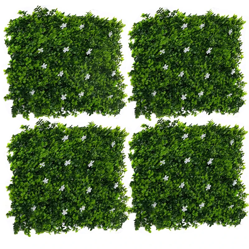 GreenBrokers White Artificial Green Wall Hedge Flowers (Pack of 4) -UV Stable Vertical Garden