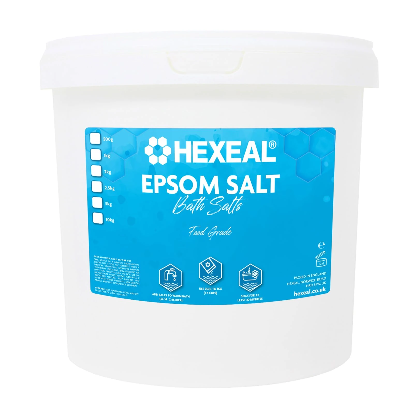 Hexeal Epsom Salt 5kg – 5kg Bucket of Food Grade Magnesium Sulphate for Bathing, Gardening & Household Use – Suitable for Personal Care, Soil Enrichment, and More