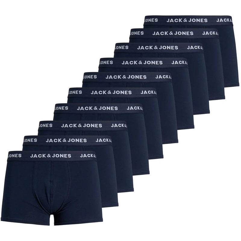 JACK & JONES Mens Solid 10 Pack Boxer Trunks Navy Blazer L