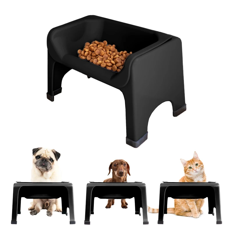 The Fluff Trough Elevated Dog and Cat Bowl Feeding System with Silicone Bowl for Small to Medium Pets - Vet Approved, Food Safe, Non-Toxic, Dishwasher Safe, Perfect for Flat-Faced Pets, Black