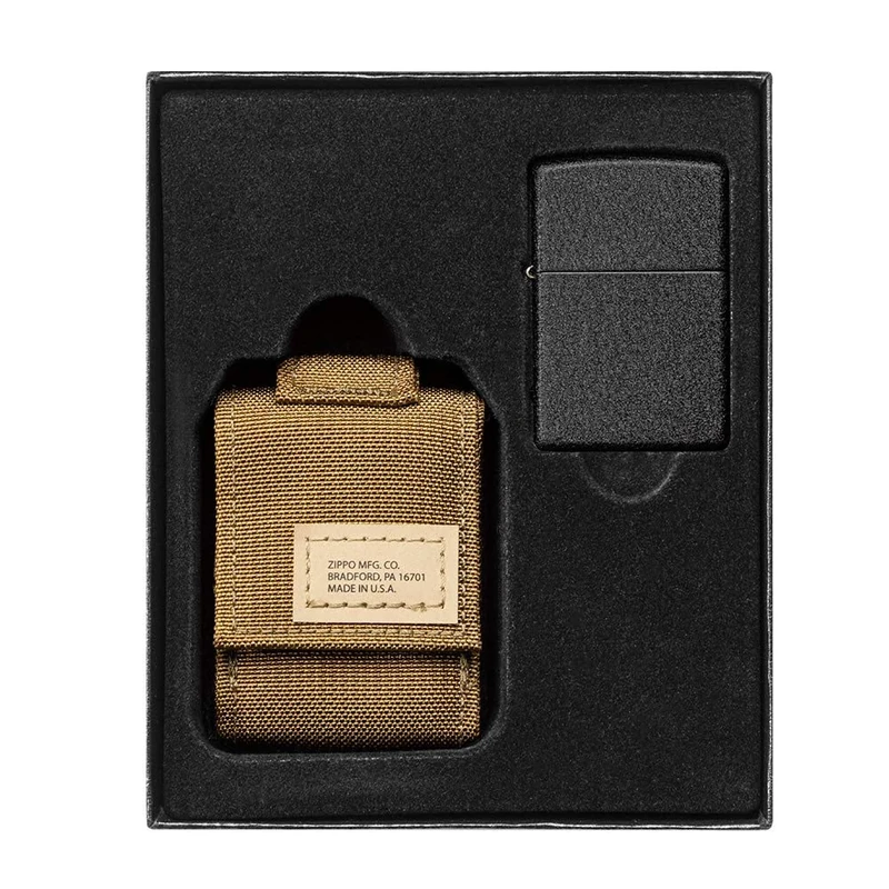 Zippo Coyote Tactical Pouch and Black Crackle Windproof Lighter Gift Set - Image 1