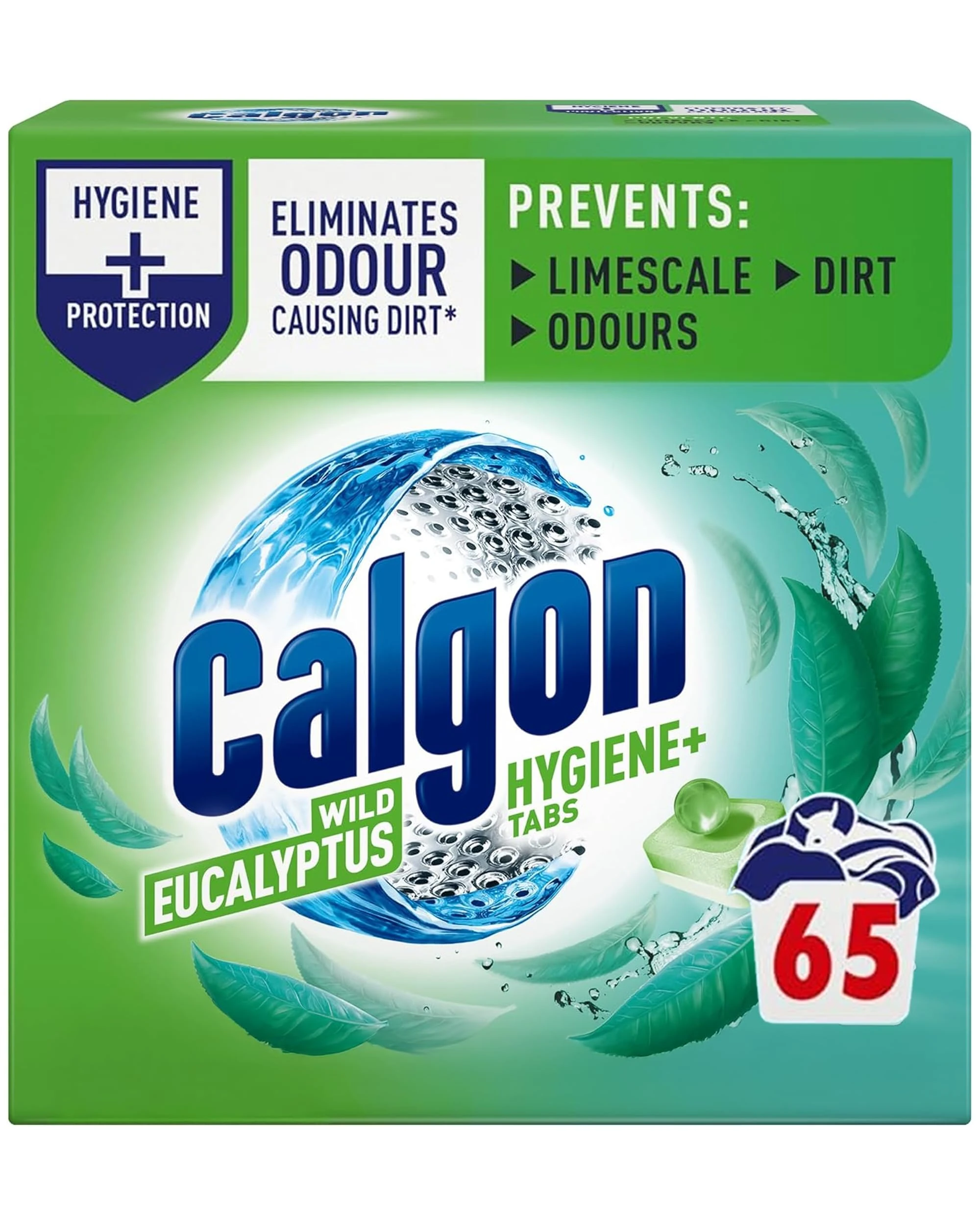 Calgon Hygiene Plus Washing Machine Cleaner & Limescale Remover, Water Softener Tablets, Unscented, 65 Tablets, Pack of 1