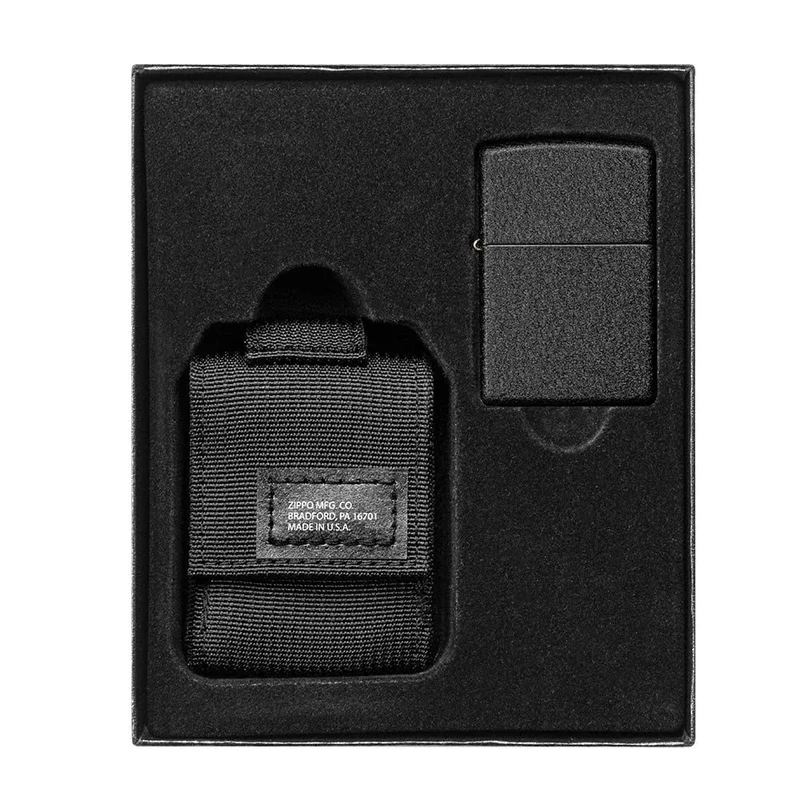 Zippo Black Tactical Pouch and Black Crackle Windproof Lighter Gift Set - Image 1