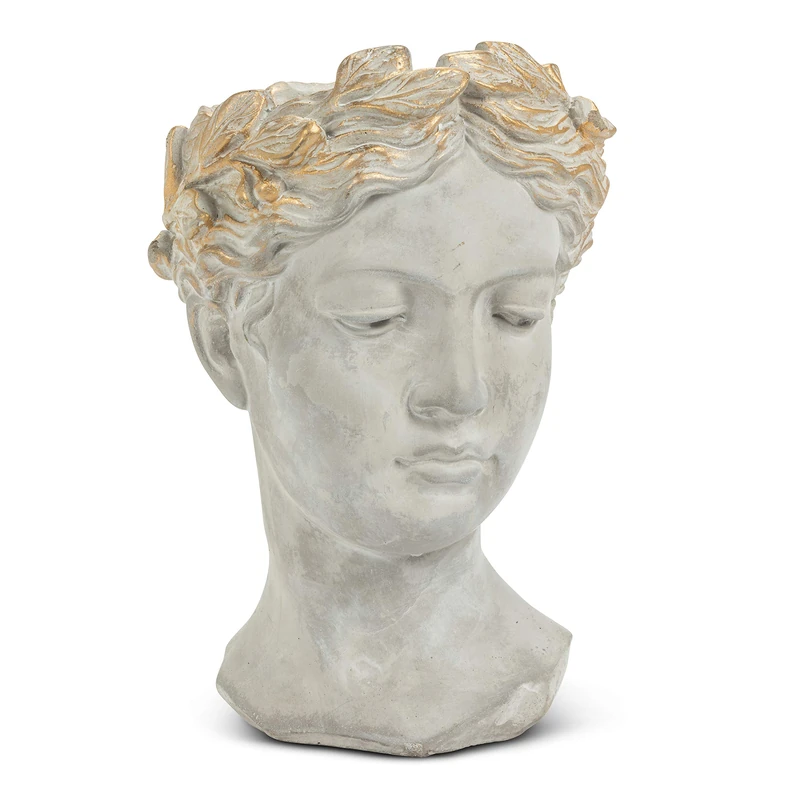 Abbott Collection 27-APHRODITE-535-LG Large Woman Head Planter, Grey/Gold