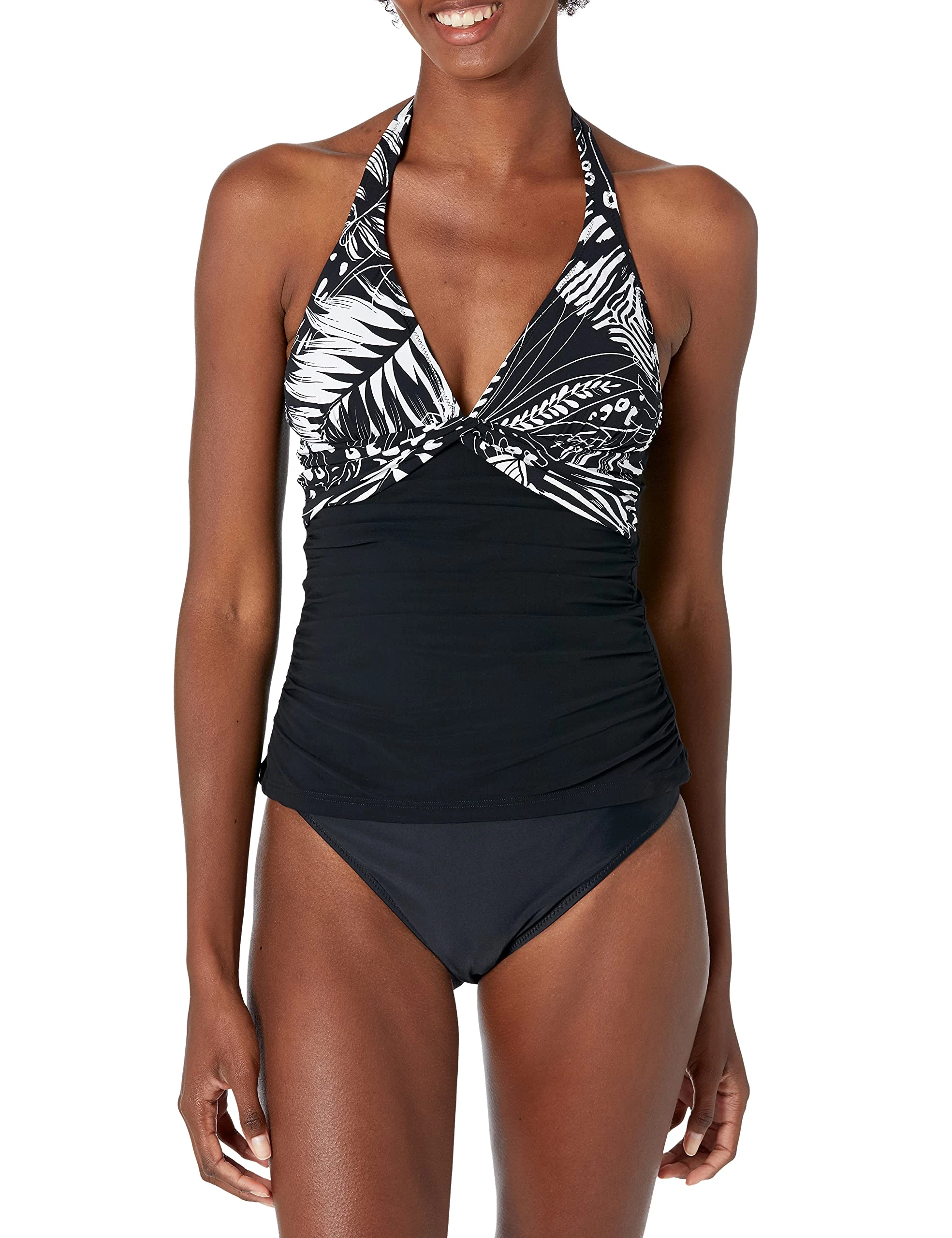 Profile by Gottex Women's Standard Marbella Halter Tankini, Black/White, 46