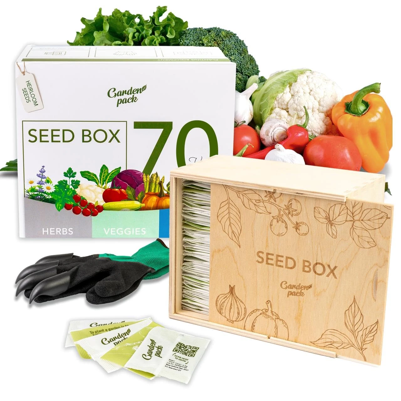 Garden Pack Grow Your Own Seed Box - 70 Varieties of Flower, Herb, Vegetable Seeds - Gardening Gifts for Women and Men