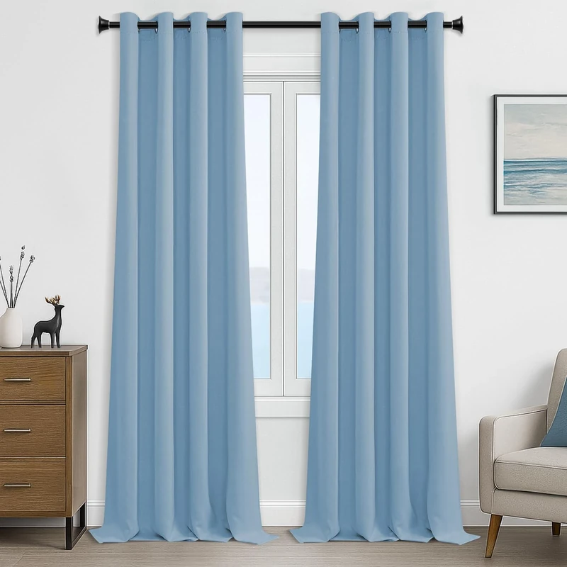 MRTREES Blackout Curtains Bedroom 96 Drop 2 Panels Sky Blue Eyelet Thermal Curtain for Living Room Soft Texture Window Treatments for Kids 55x96 Inch 140x245 CM