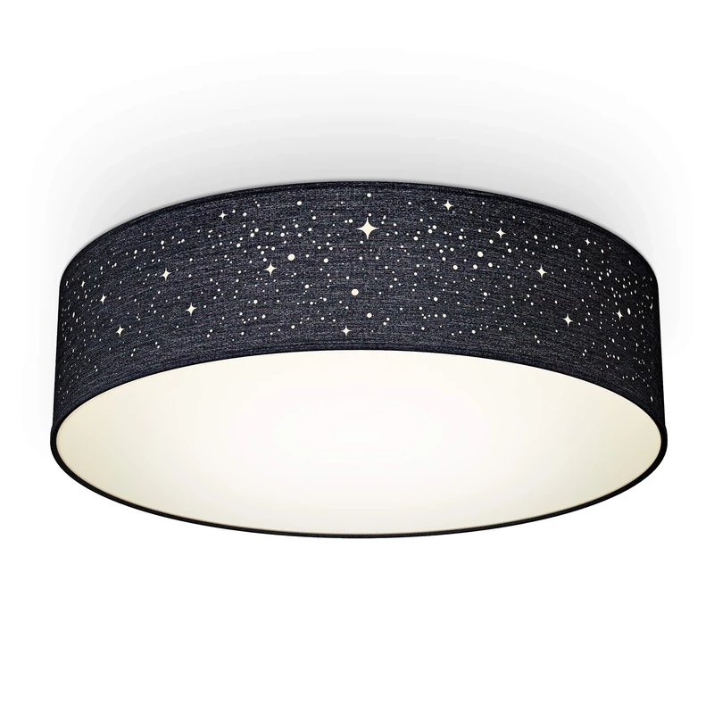 B.K.Licht - Ceiling Light with Fabric Light Shade and Star Effect, 2 x E27, max. 40W Bulbs, Living Room, Bedroom Ceiling Lights, Children's Room, Starry Sky Lamp Shade, Soft Light, 38x10 cm, Black