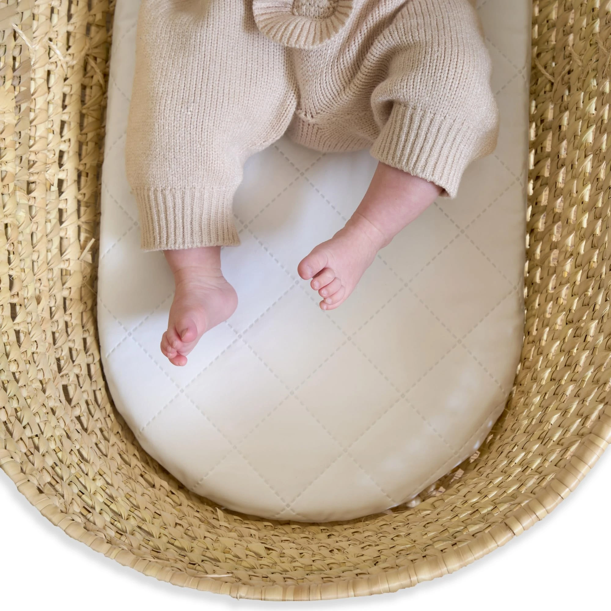 Clair de Lune Quilted Noah Pod/Palm Moses Basket Mattress - 74 x 28 cm