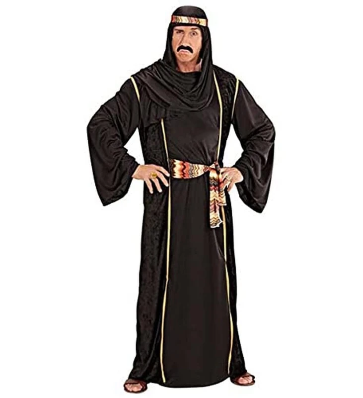 Widmann 10189 10189 Arabic Sheikh Costume, Robe, Long Vest, Belt and Headscarf, Sultan, Arabian for Carnival, Theme Party, Men, Black, XXXL