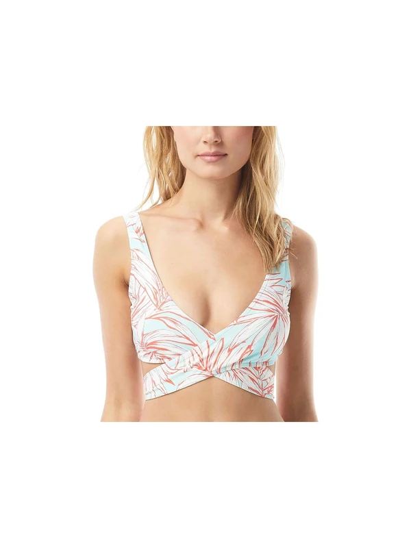 Vince Camuto Women's Printed Wrap Bikini Top Swimsuit White, Coastal Blue, XS
