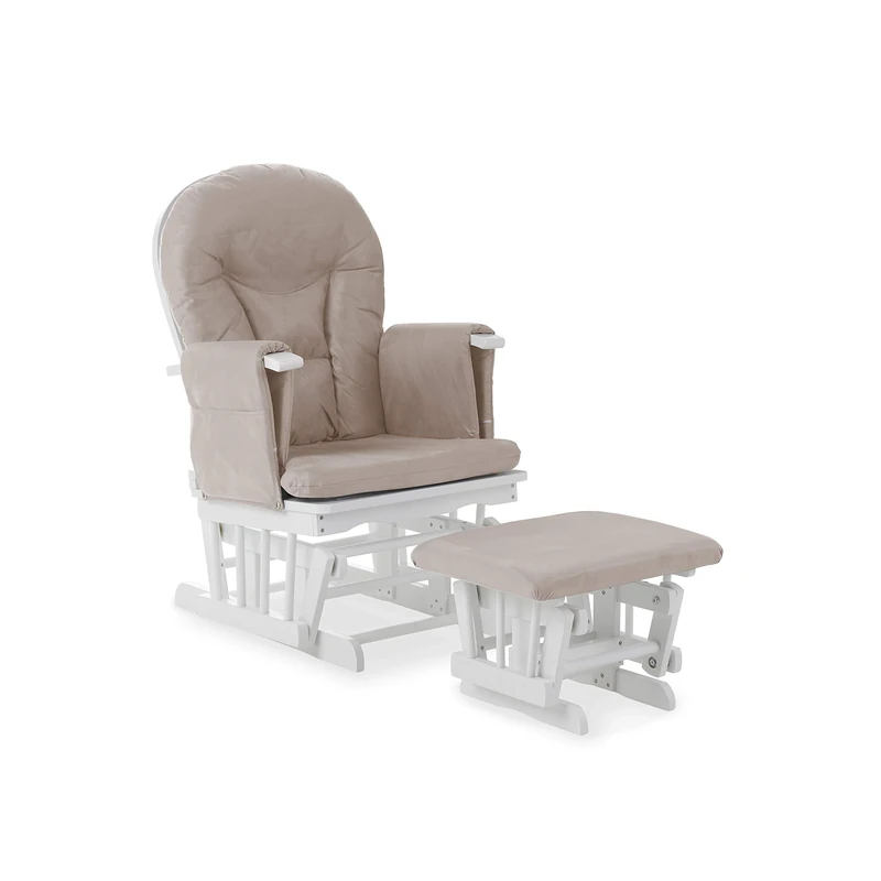 Obaby Reclining Glider Chair & Stool - White with Sand Cushion