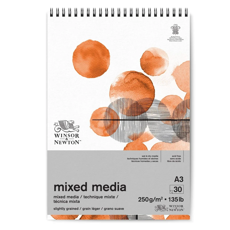 Winsor & Newton 6694003 30S Mixed Media Spiral Pad, A3 Size, 30 Sheet, 250gsm, Pack of 3, White - Image 1