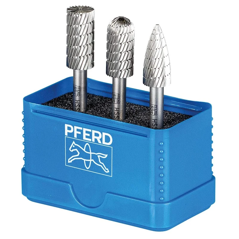 PFERD HSS Burr Set, 3 Pieces, Teeth 3, Diameter 12 mm, Shaft Diameter 6 mm, 22900811 - Universal for Steel, Cast Steel and Cast Iron