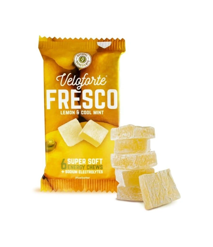 Veloforte Fresco Natural Energy Chews, Lemon & Mint Flavour 3 Pack, 42g Fast Release Dual Source Carbs with Electrolytes, Vegan & Gluten Free for Cycling, Running, Marathons & Triathlons