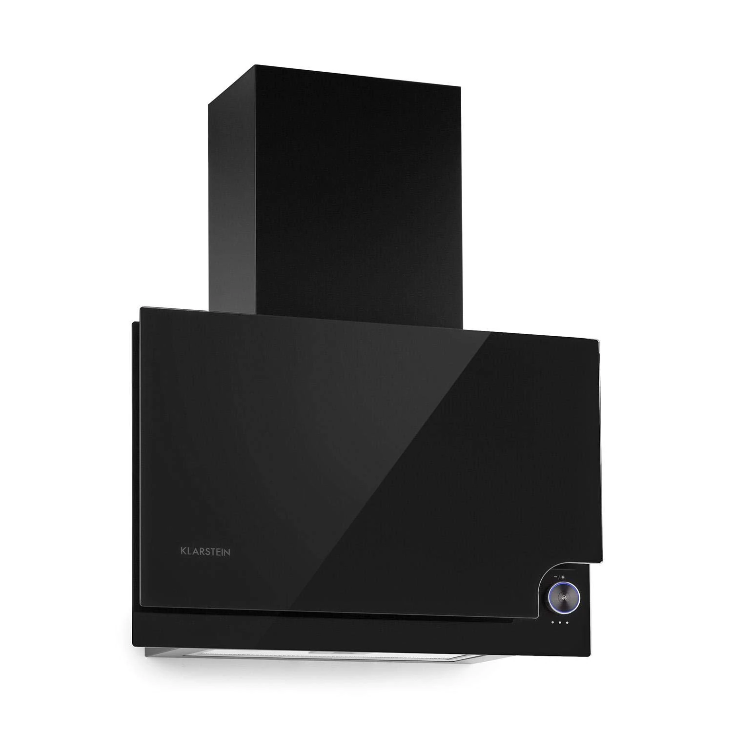 Klarstein Amelia - Cooker Extractor Hood, Head-Free Hood, Flat Design, 123 Watts, 586 m³ / h, LED Lighting: 3 Watts, 3 Power Levels, Illuminated Touch Rotary Control - 60 x 47 x 23.5 cm, Black