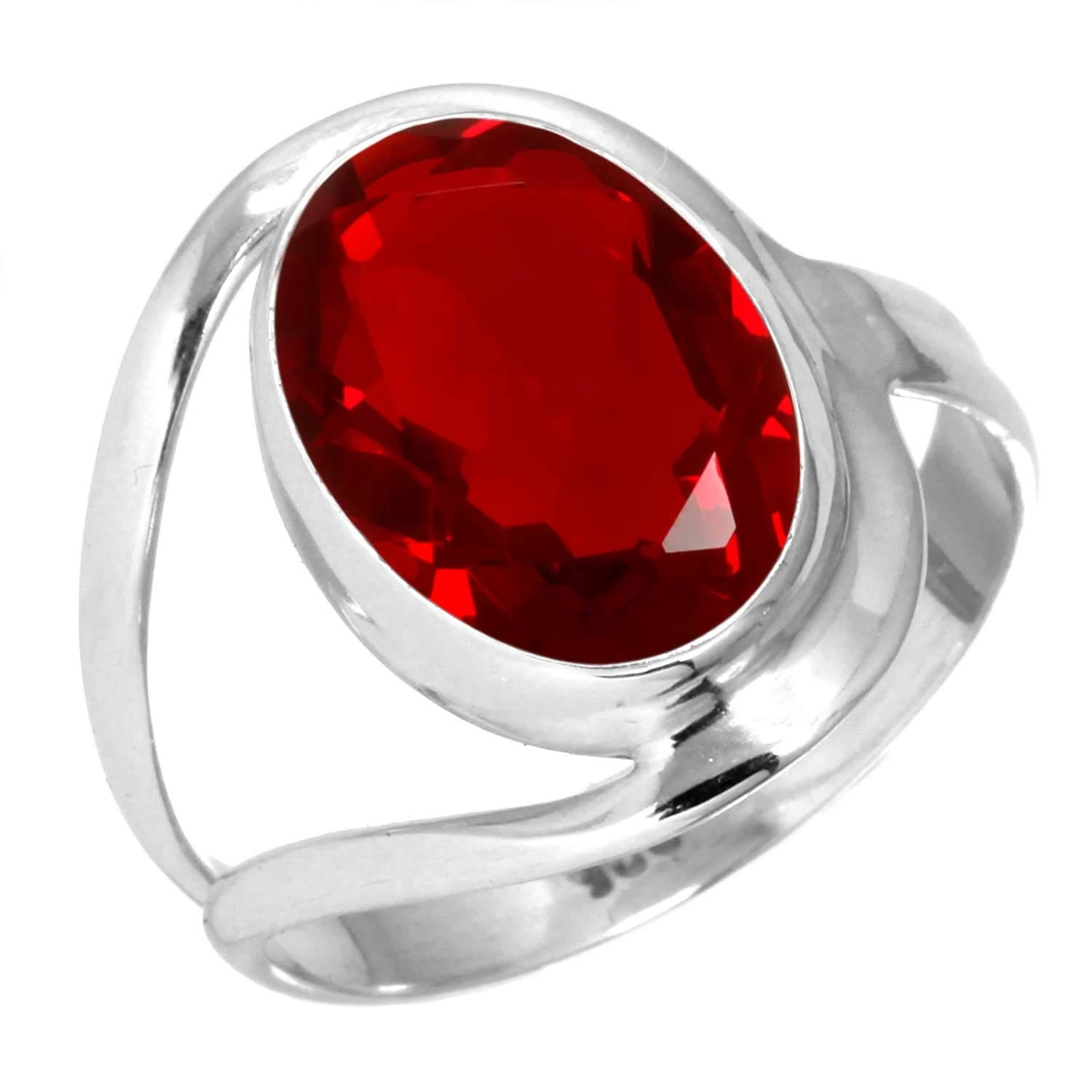 Jeweloporium Red Ruby Simulated Silver Ring Size P, 925 Sterling Silver Ring for Women, Oval Stone Handmade Jewellery