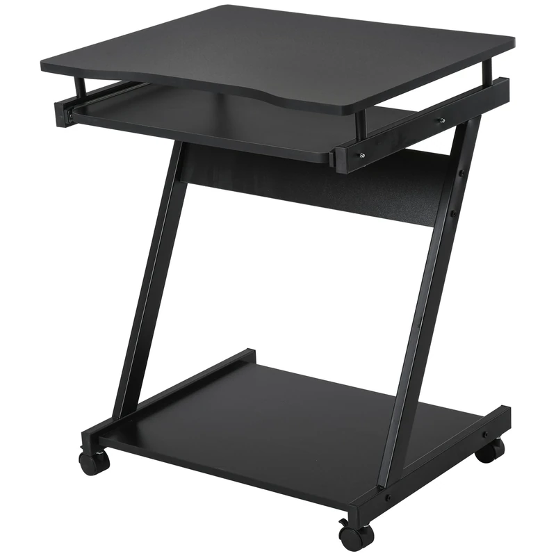 HOMCOM Mobile Computer Desk Z-Shaped Writing Desk 4 Wheels Black