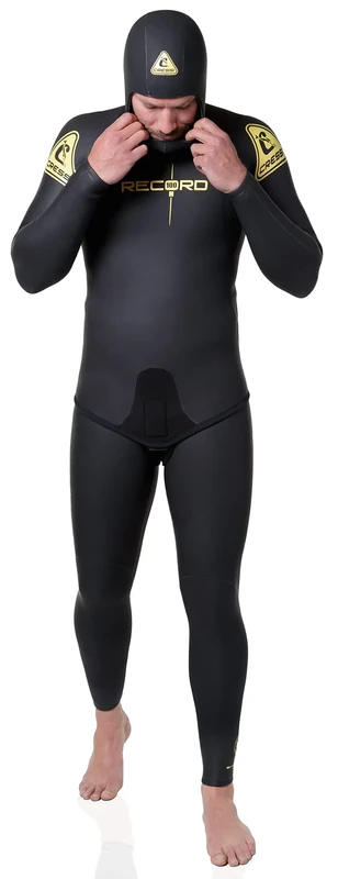 Cressi Men's Vintage Record Lim. Ed. Man 3 piece wetsuit jacket hood pants in 5mm neoprene for freediving and fishing, Black, XL UK