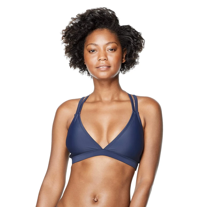 Speedo Women's Swimsuit Bikini Top V-Neck Double Strap Back, Peacoat, Small