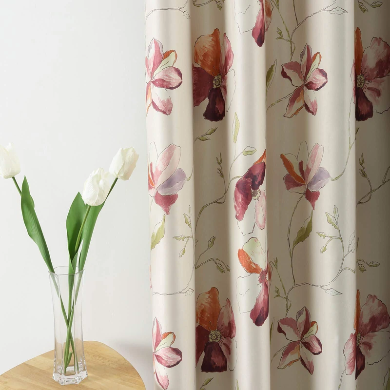 Leeva Window Heavy Print Curtains for Bedroom, Grommets Energy Efficient Blackout Elegant Red Flowers Curtain and Drapes for Living Room, 52x84, 2 Panels