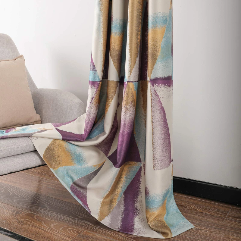 Leeva Blackout Print Curtains for Living Room, Geometric Purple and Blue Privacy Light Blocking Room Darkening Energy Saving Window Drapes for Bedroom, 2 Panels, 52x63